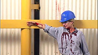 An injured worker in the Forklift Safety Training video