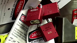 A picture of lockout/tagout devices