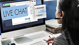 Woman using the live chat function
