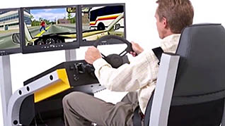A man using a drive simulator