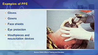 A slide showing examples of personal protective equipment
