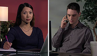 Woman and man on the phone with each other