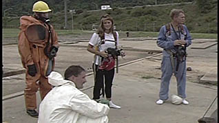 Workers standing around a work site