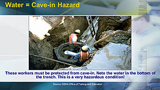 A slide about cave-in hazards