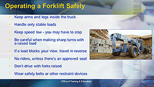 A slide about operating a forklift