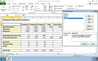 Excel display with drop boxes