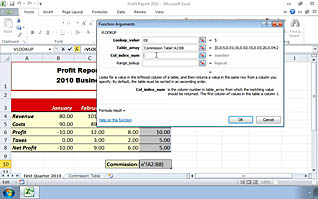 A pop up table showing how to calculate data with advanced formulas in Microsoft Excel 2010