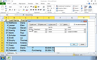 A screenshot of a database on Excel