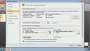 A second menu screen showing how to customize the PowerPoint Environment in Microsoft PowerPoint 2010