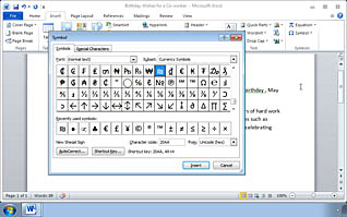 Choosing Special Characters and Graphical Objects in Microsoft Word 2010