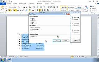 A screenshot of a list on Word