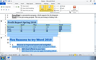 Customizing tables to simplify the use of long documents in Microsoft 2010