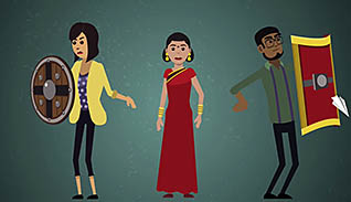 Cartoon of people of different cultures display