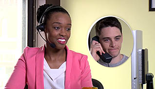 Woman and man on the phone with each other