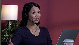 Woman talking on a headset