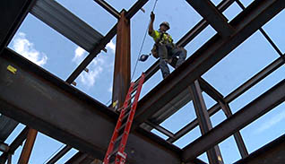 Man sitting on a structure